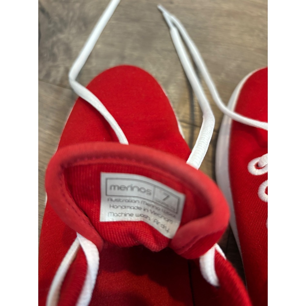 Merinos Women Red Australian Merino Wool Sneakers Low Top Lace Up Shoes Size 7 - Picture 8 of 8